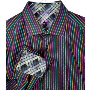 Bertigo‎ Men's Button Down Shirt Long Sleeve Multicolor Striped Pattern Casual